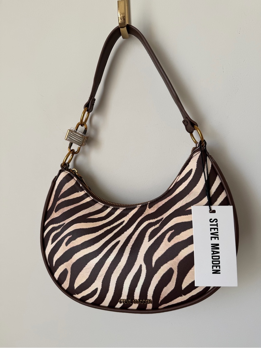 Steve Madden zebra Brown and Cream Crescent Shoulder Bag